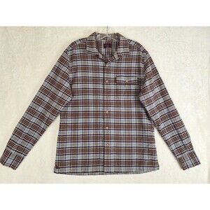 UNTUCKit Flannel Verona Shirt Blue Maroon Plaid Camp Collar 100% Cotton Men's M